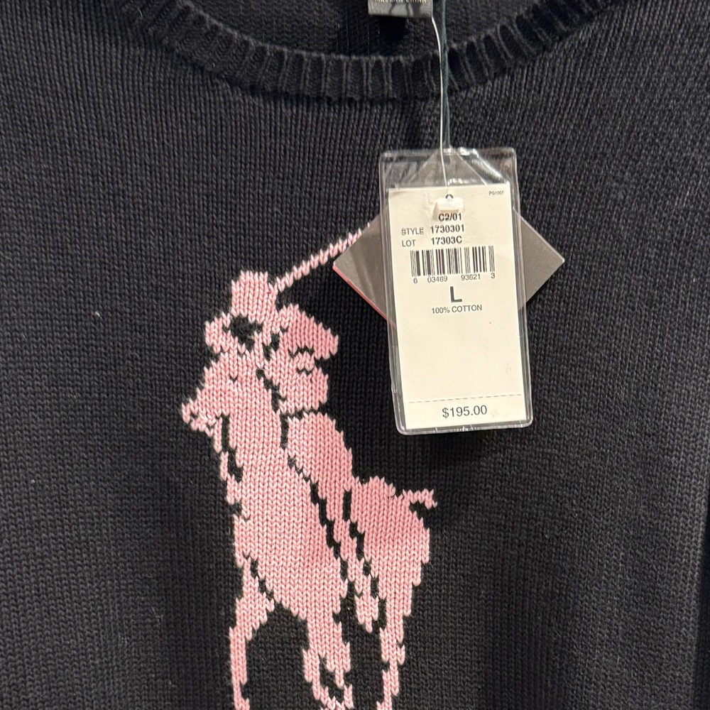 NWT Lauren Ralph Lauren Black Sweater w Pink Pony Logo - Picture 10 of 10